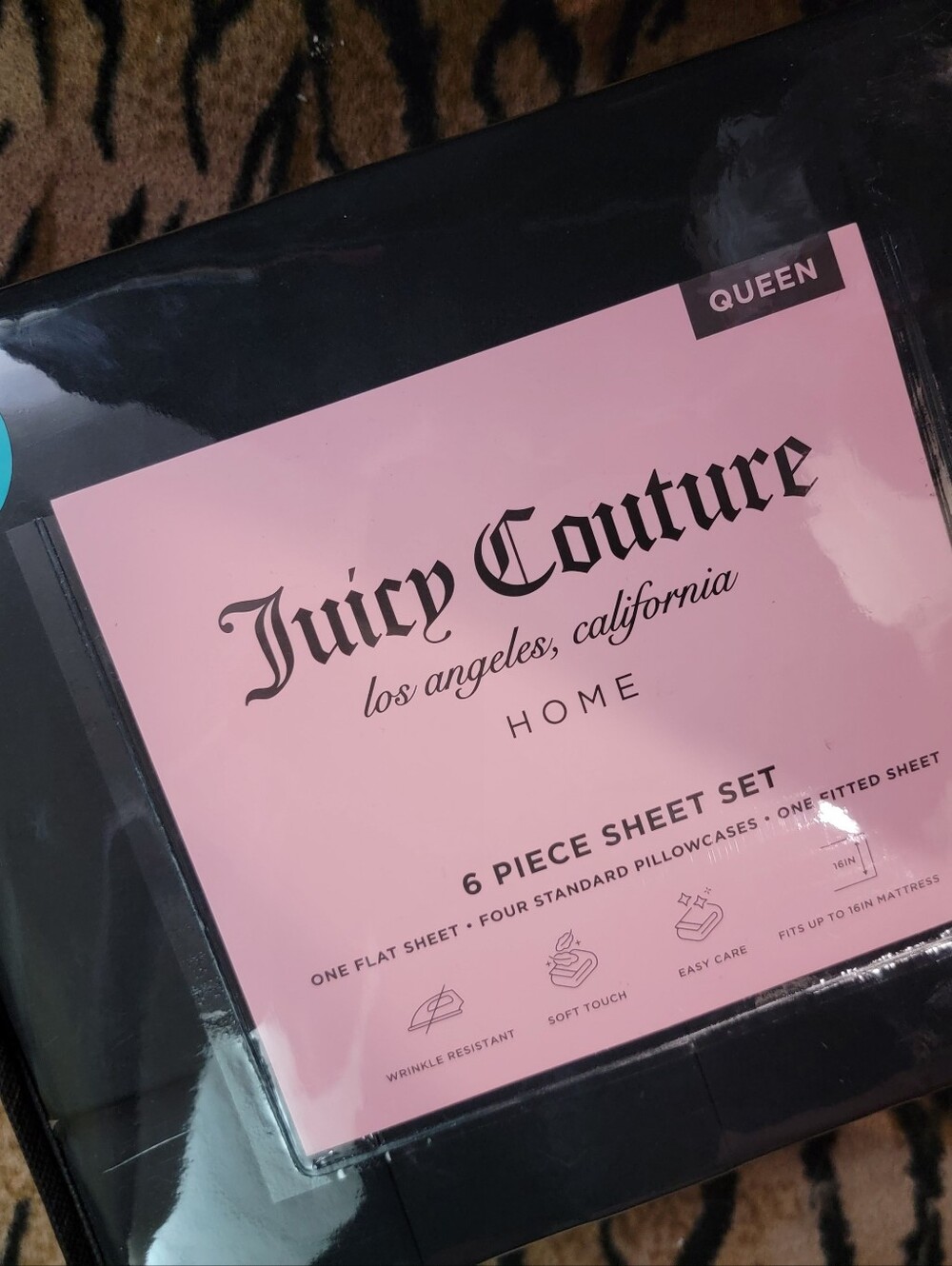 Juicy Couture Pink and Black 6-Piece Sheet Set Queen New W Tag